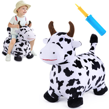 Iplay, Ilearn Bouncy Pals Hopping Cow Horse, Toddler Girl Boy Inflatable Bouncing Animal Hopper Toy, Outdoor Indoor Plush Ride On Bouncer, Baby Birthday Gift 18 Month 2 3 4 Year Old Kid - Cow