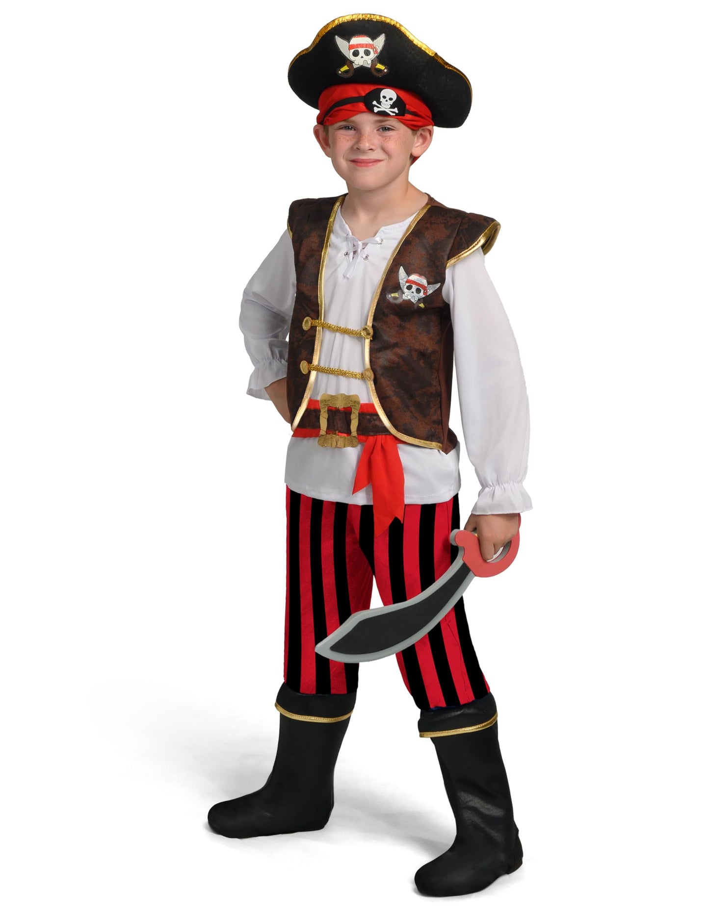 Spooktacular Creations Pirate Costume for Kids  Boys Classic Brown Pirate Outfit Deluxe Set with Toy Accessories for Toddler Halloween Pretend Roleplay Themed Party (Medium  8-10 yrs)