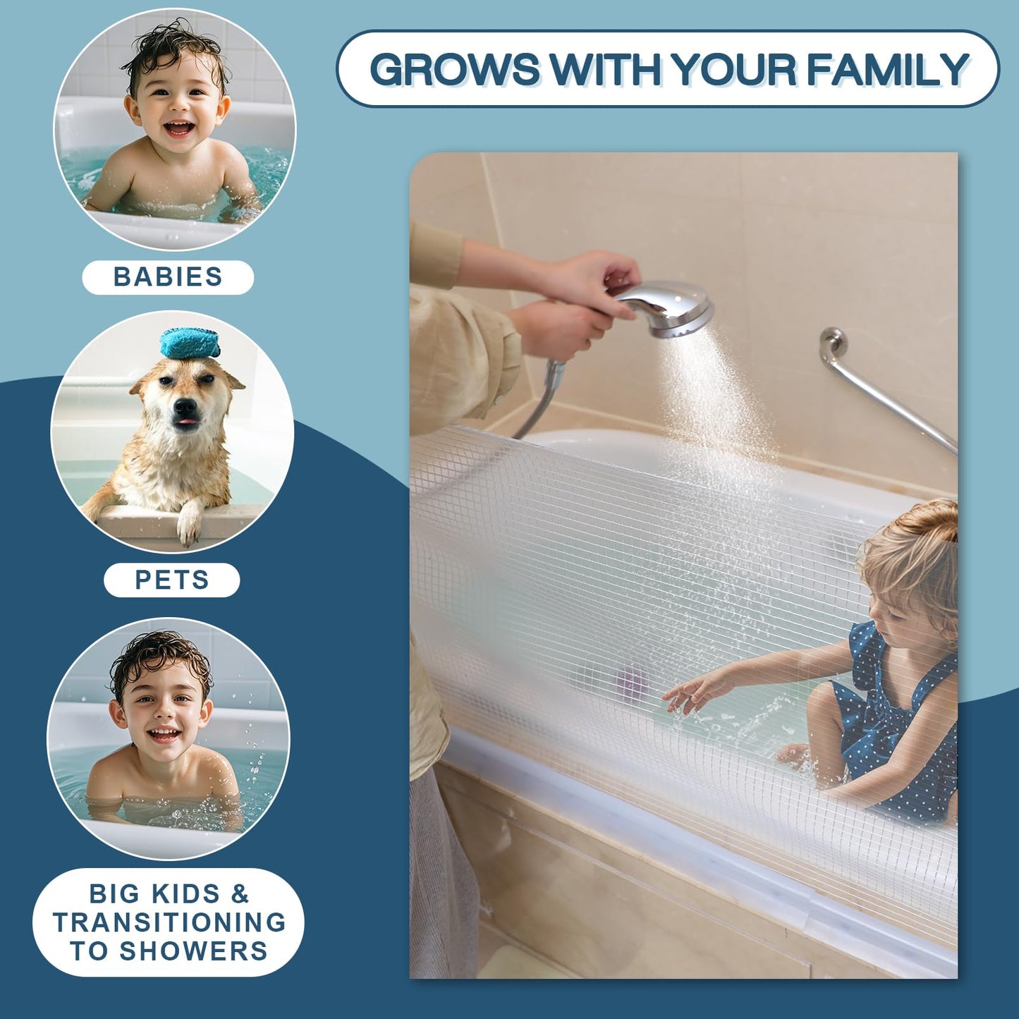 Retractable Bathtub Splash Guard For Tub Kids, Bath Splash Guard For Toddlers Kids Baby, Baby Gate With Clear & Locked Design, N