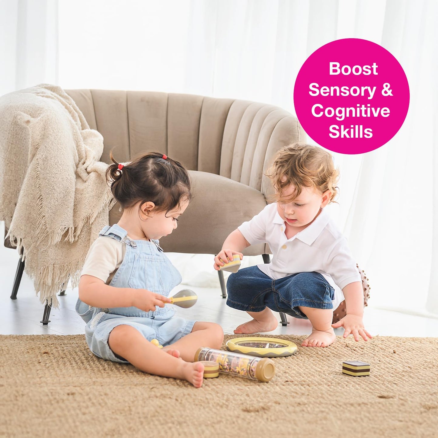 Edushape Soothing Sounds Gift Set - Baby Musical Instruments & Toddler Music Set - Includes Hand Drum, Rain Stick, Shakers, Maracas - Interactive Baby Musical Toys For Kids & Toddlers 18 Months & Up