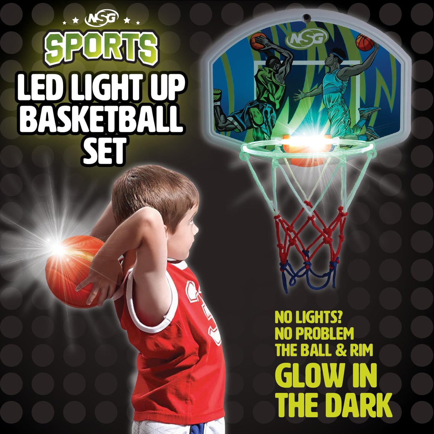 LED Light Up Basketball Toy Set for Boys and Girls, LED Light up Hoop and Basketball - Ages 4 and Up