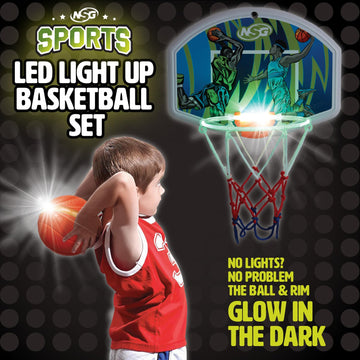 LED Light Up Basketball Toy Set for Boys and Girls, LED Light up Hoop and Basketball - Ages 4 and Up
