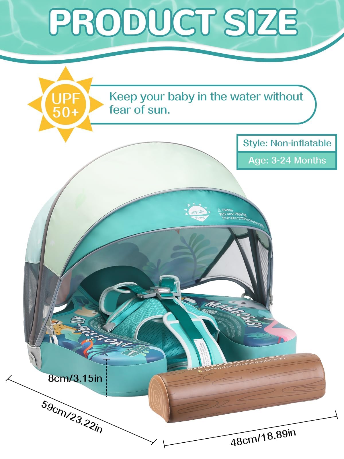 Kalolary Baby Pool Float with Canopy, Foam Swim Trainer for Infants 3-24 Months, Green Forest