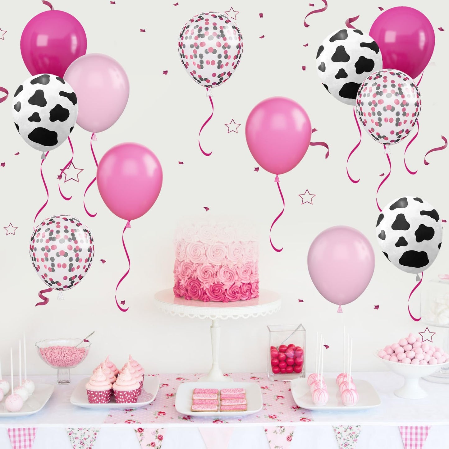 Cow Balloons, 12 Inch Pink Cow Print Balloon Hot Pink Pastel Pink Confetti Pink Helium Latex Balloons For Birthday, Girls, Cow P
