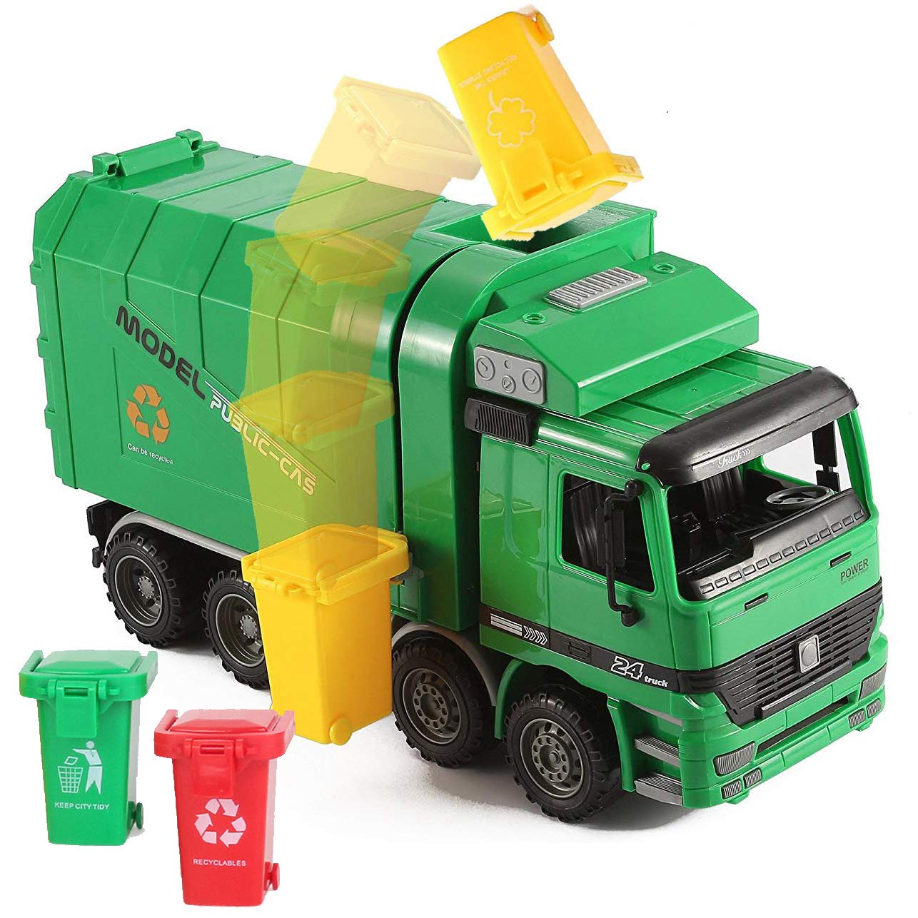 Liberty Imports Kids 14'' Garbage Truck Toy, Large Friction Powered Sanitation Waste Management Truck Play Vehicle with Side Loa