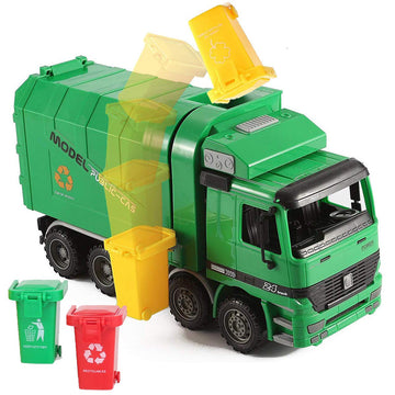 Liberty Imports Kids 14'' Garbage Truck Toy, Large Friction Powered Sanitation Waste Management Truck Play Vehicle with Side Loa