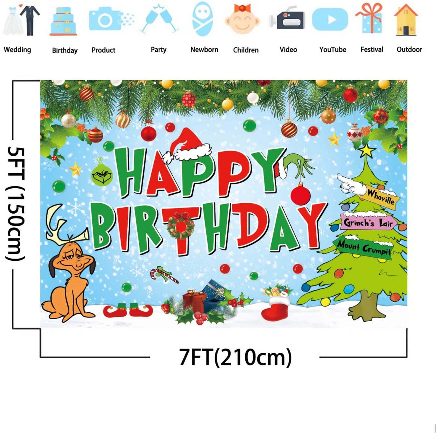 DIZHI Green Vinyl Happy Birthday Party Backdrop Banner 5x3ft for Photography Booth Props Baby Shower Decor Model DZ-22080801