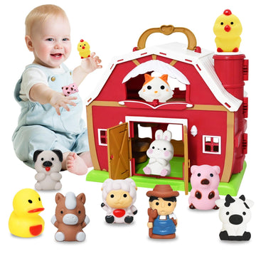 Big Red Barn Toy Farm Animal Finger Puppets For 1-3 Years Old, Pretend Farm Playset With Barn & Farmer, Preschool Montessori Learning Toys, Christmas Birthday Gift For Toddlers Boys Girls