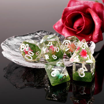 Resin Dnd Dice Set Handmade Flower D&D Die Filled With Flowers And Grass For D&D Dungeons And Dragon Tabletop Games