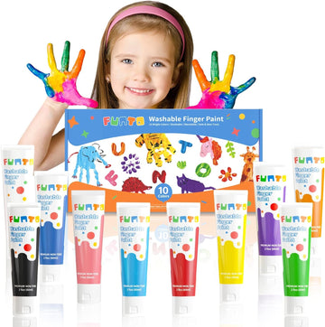 Funto Washable Finger Paint for Kids, Safe & Non-Toxic Finger Painting for Toddlers 1-3, Bath Paint, Toddler Art Painting Suppli