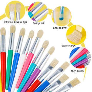 Ygaohf 30 Pcs Paint Brushes For Kids - Colorful Kids Paint Brushes Big Chubby Toddler Paint Brushes, Easy To Clean & Grip Round Flat Preschool Paint Brushes For Acrylic Washable Paint