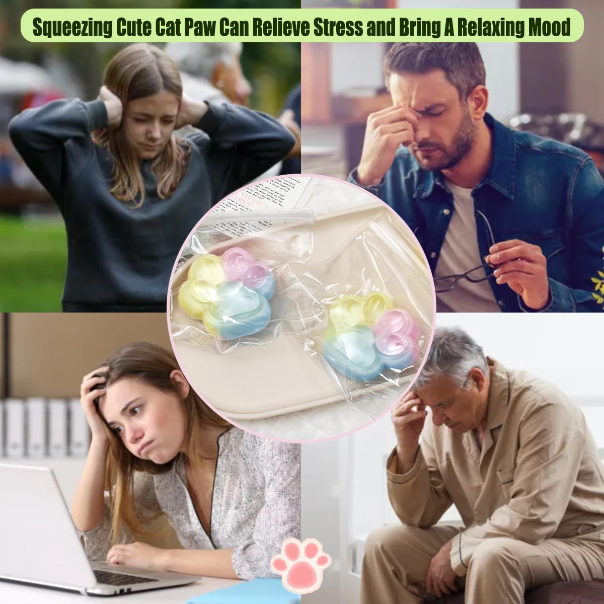 Hunfuthr 2Pcs Taba Squishy Cat Paw Squeeze Toys, Cute Cat Paw Squishy Toys for Stress Relief, Soft Jelly Kitty Squeeze Fidget To