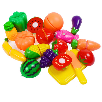 Cutting Fruits Vegetables Set, 20 Pack Play Kitchen Plastic Cutting Food for Kids, Pretend Play Kitchen Toys, Educational Food T