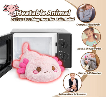 Cuckool Pink Axolotl Stuffed Animals, Microwavable Stuffed Animals Heating Pad For Cramps, Pain Stress Relief, Heatable & Coolab