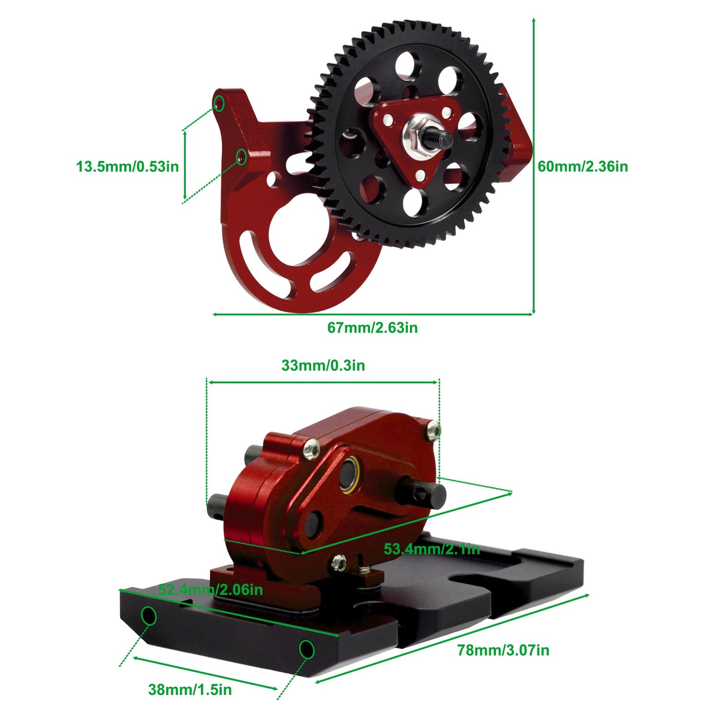 AMK 1/10 Transmission 30% OD Transfer Case Forward Motor Mount with Delrin Spur Gear for 1/10 RC Crawler Axial SCX10 II Element