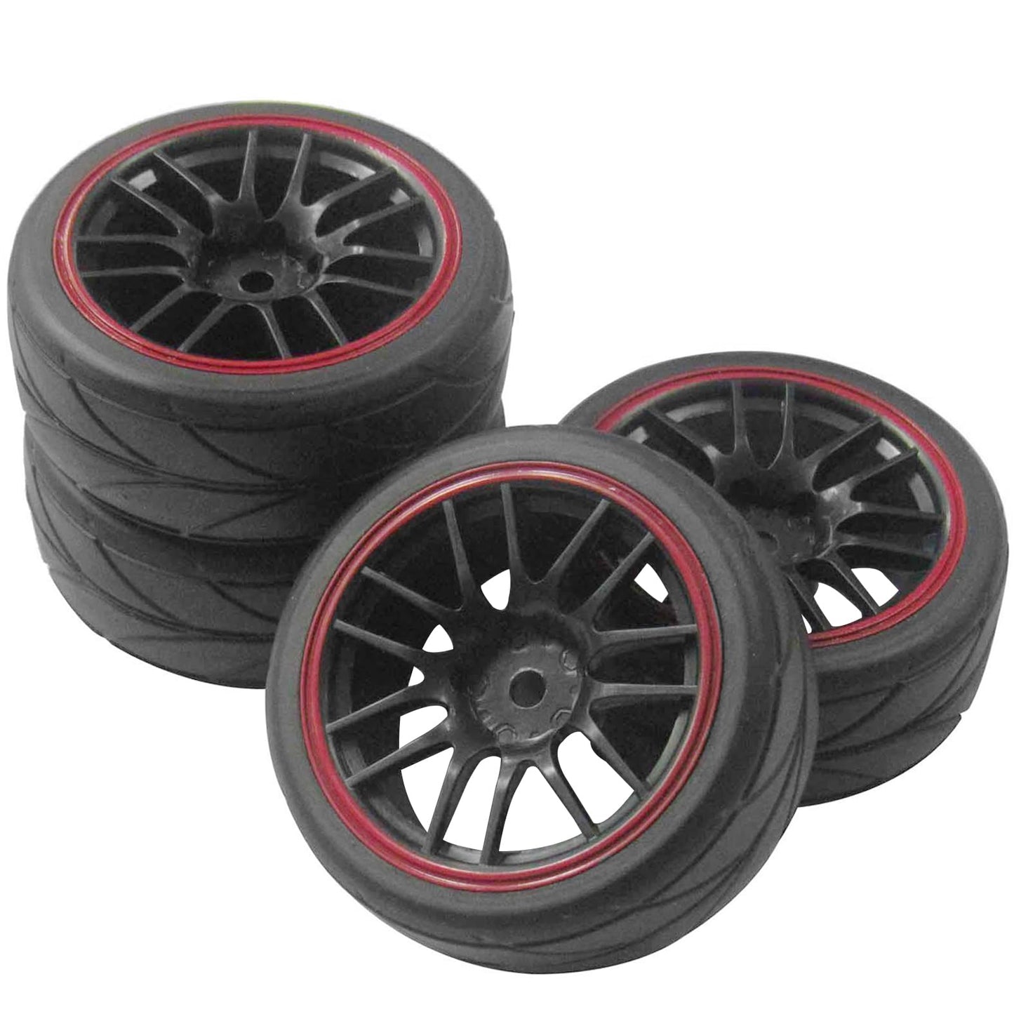 ShareGoo 12mm Hex Wheel Rims & OD 2.59'' Rubber Tires for RC 1/10 On-Road Touring Car