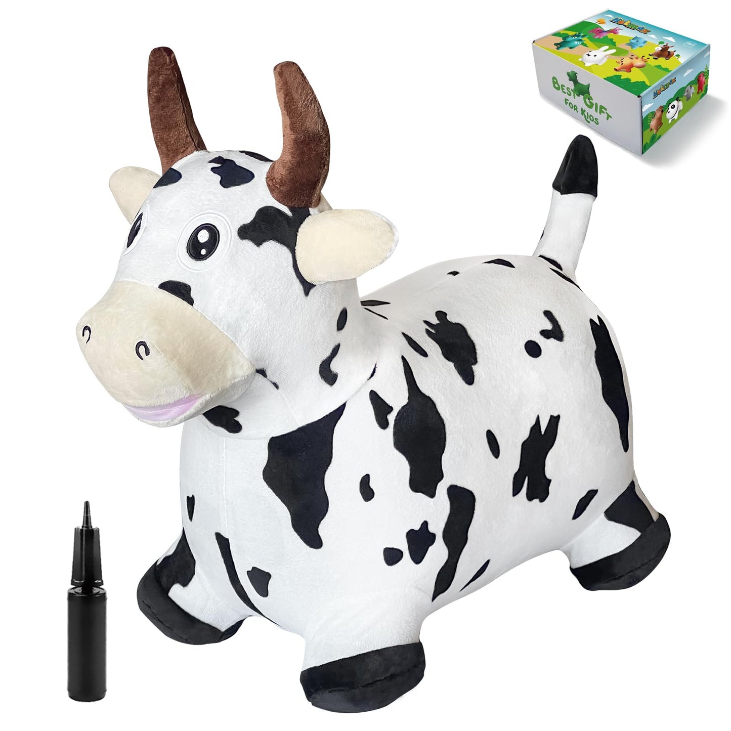 Hotmax Bouncy Cow Hopping Toy, Inflatable Plush Bouncing Horse For Toddlers, Outdoor Ride On Bouncy Farm Animals, Birthday Gift For 18 Months 2 3 4 Year Old Boy Or Girl