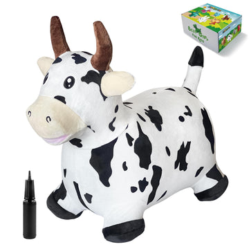 Hotmax Bouncy Cow Hopping Toy, Inflatable Plush Bouncing Horse For Toddlers, Outdoor Ride On Bouncy Farm Animals, Birthday Gift For 18 Months 2 3 4 Year Old Boy Or Girl