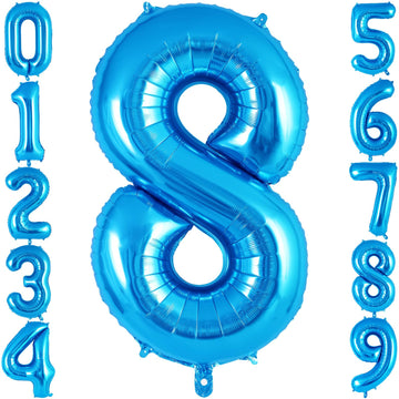 Blue Number 8 Balloon 40 Inch, Big Large Foil Helium Number Balloons, Jumbo Giant Mylar Number 8 Balloons For 8 Year Old Birthda