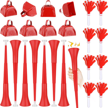 Jenaai 24 Pcs School Spirit Items Collapsible Stadium Horn Hand Clappers Metal Cowbells Team Cheering Spirit Accessories Noisema