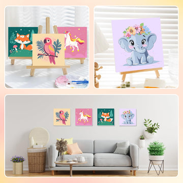 HEIBAGO 4 Pack Framed Paint by Number for Kids, Cute Animals Paint by Numbers for Beginners, Paint by Numbers kit Children Begin