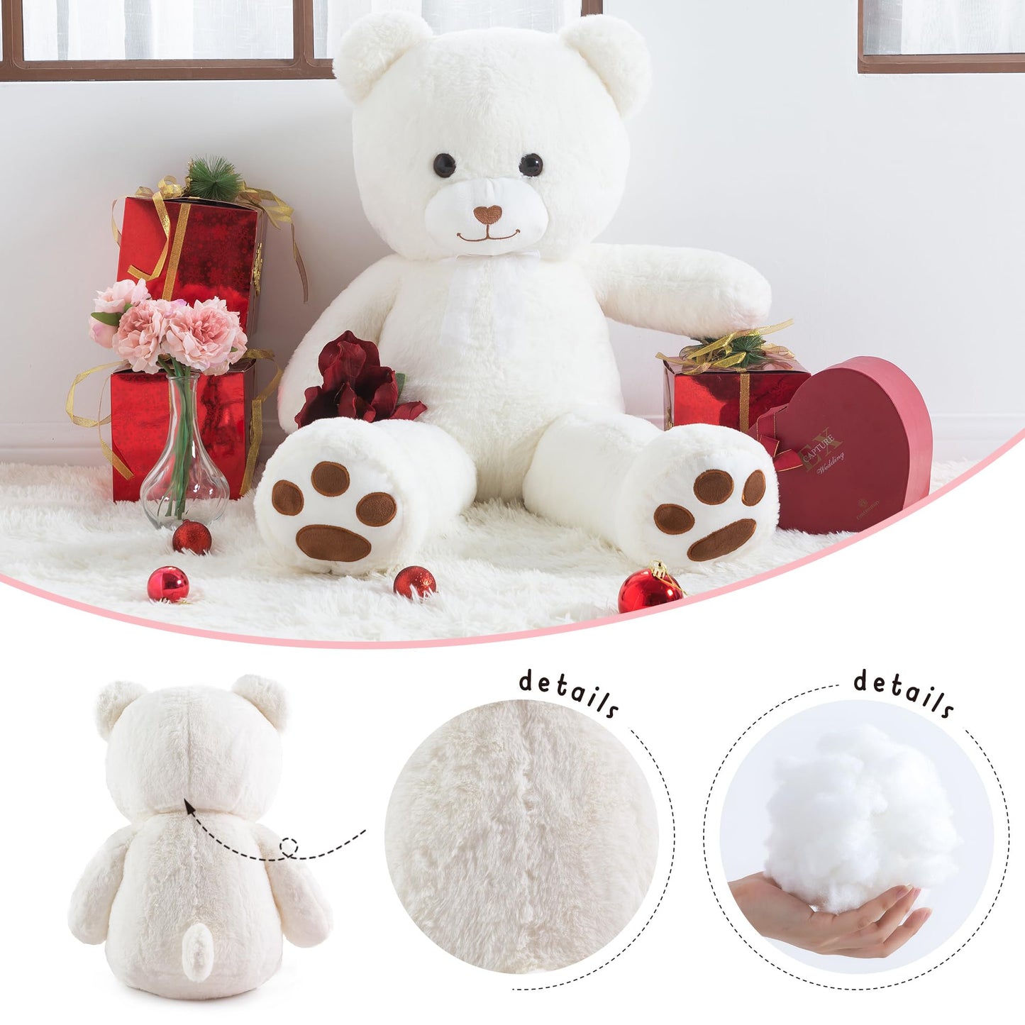 Zgxiong Big Teddy Bear 3 Feet Giant Stuffed Animal White Large Teddy Bear Stuffed Animals Huge Stuffed Bear Plush Toy For Girlfr