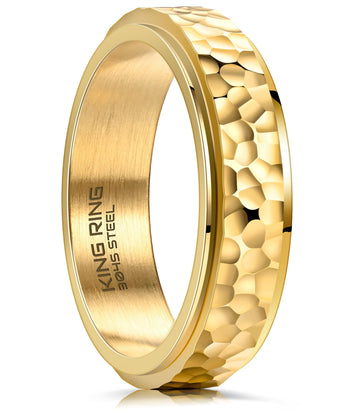 King Ring 6Mm Spinner Hammered Ring - Stress Relief Fidget Ring For Men & Women K39V2 - Gold 06