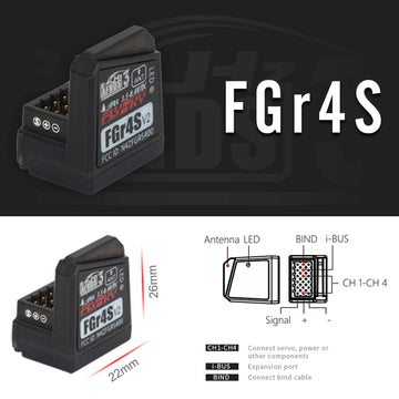 GoolRC Flysky FGr4S V2 Receiver, 2.4GHz 4CH AFHDS 3 Remote Control Receiver Built-in Single Antenna PWM/PPM/I-Bus Output Compati