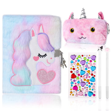 Unicorn Gifts for Girls Age 8-12 Years Old  Diary with Lock Birthday Gift Set for Kids Teens  Unicorn Toys with Pen Pouch Cat Paw Pen for Christmas