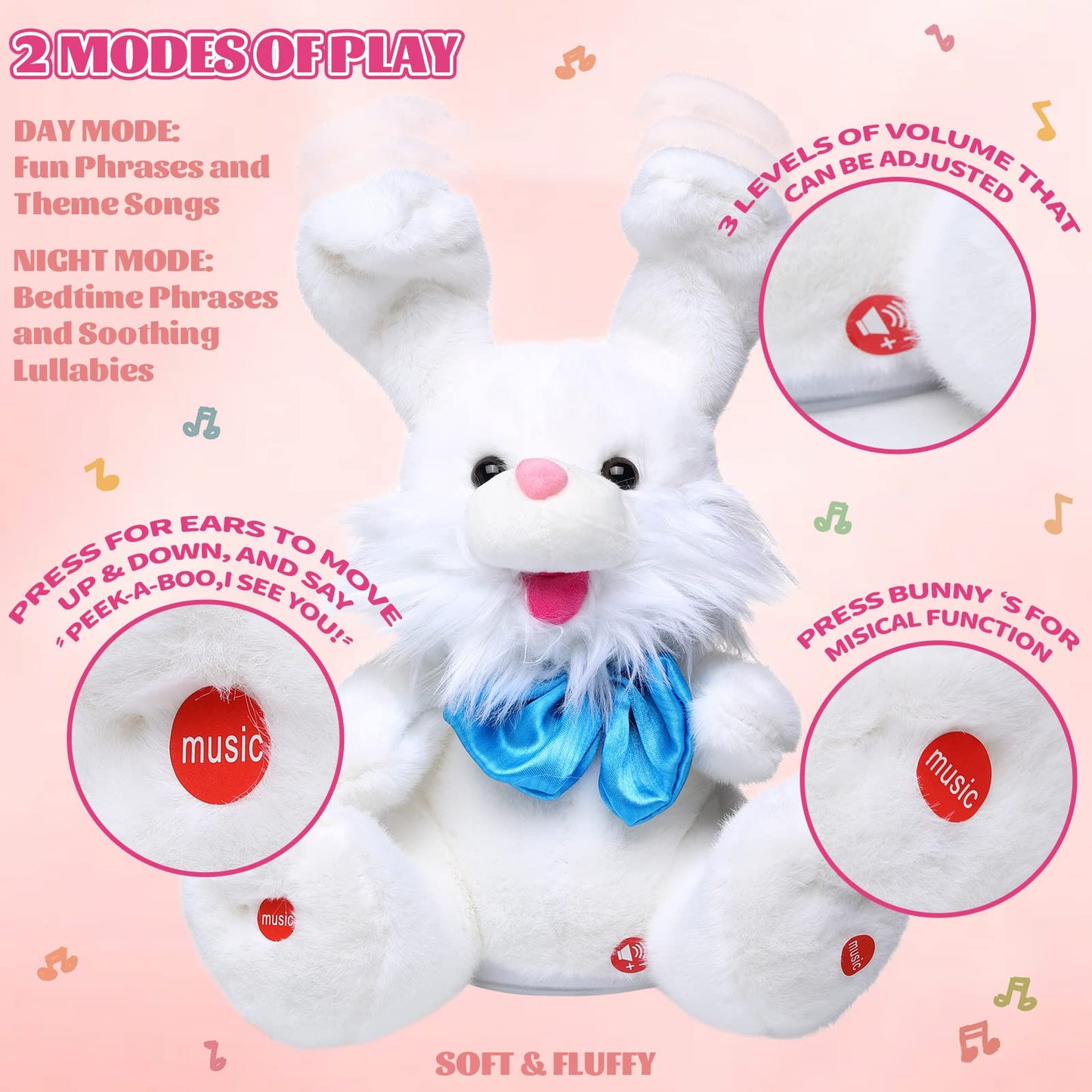 Emoin Easter Bunny Stuffed Animals Bunny Plush Baby Toys Bunny Peek-A-Boo Toys Repeats What You Say Singing with Floppy Ears Bir