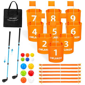 Cwlakon Yard Golf Game 9 Hole With Club Length Adjustable For Family Adults Kids, Outdoor Golf Practice Chipping Games For Beach