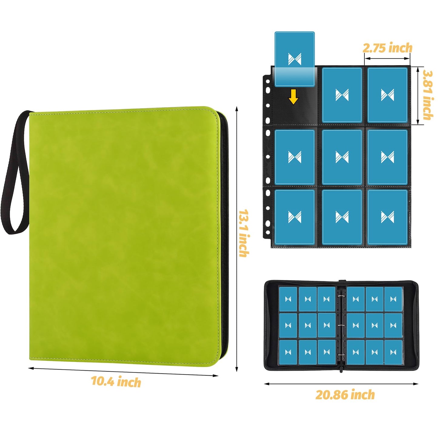 GERMUN 720 Card Binder  enhanced Trading Card Binder  9 Pocket Double Sided Pocket PU Card Collection Binder  Collector Card Album  Card Folder for MTG  TCG  Sports Cards  Game Cards (Grass Green)