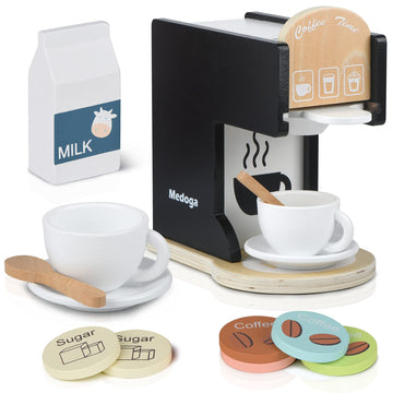 Play Kitchen Accessories Kids Wooden Coffee Maker Toy Espresso Machine Toddler Toy Kitchen Sets for Girls and Boys (Coffee Maker