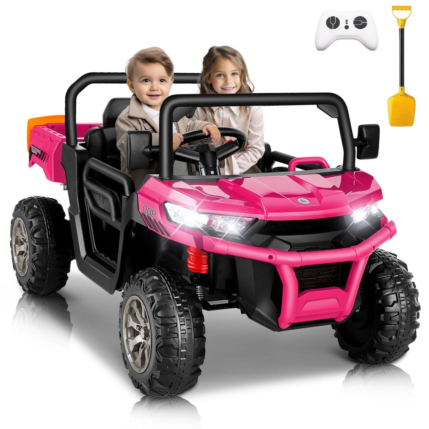 Hikole 24 Volt Ride On Toys For Girls, Two Seater Ride On Utv For Big Kids With Electric Dump Bed, Remote Control, 2X200W Powerful Motors, Spring Suspension, 2Wd Kids Side By Side Dump Truck, Pink