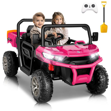 Hikole 24 Volt Ride On Toys For Girls, Two Seater Ride On Utv For Big Kids With Electric Dump Bed, Remote Control, 2X200W Powerful Motors, Spring Suspension, 2Wd Kids Side By Side Dump Truck, Pink