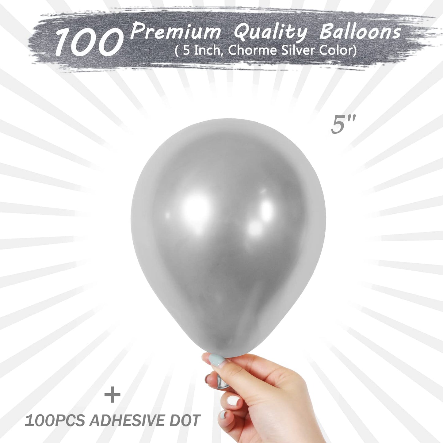Metallic Silver Balloons 5 Inch 100 Pack, Jogams Silver Chrome Balloons For Birthday Party Wedding Baby Shower Festival Annivers