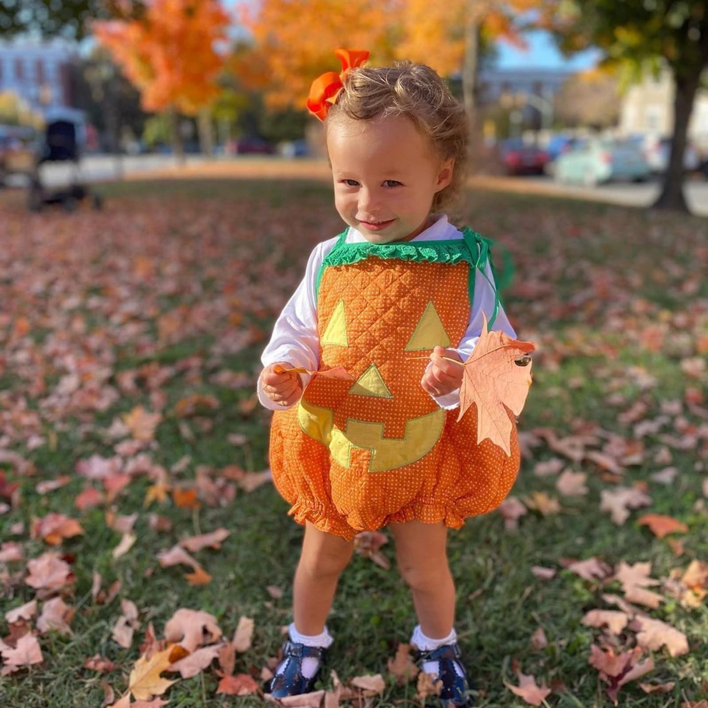 Beqeuewll Baby Boy Girl Halloween Costumes Pumpkin Outfits Sleeveless Bubble Romper Strap Bodysuit Toddler Cosplay Clothes(Strap