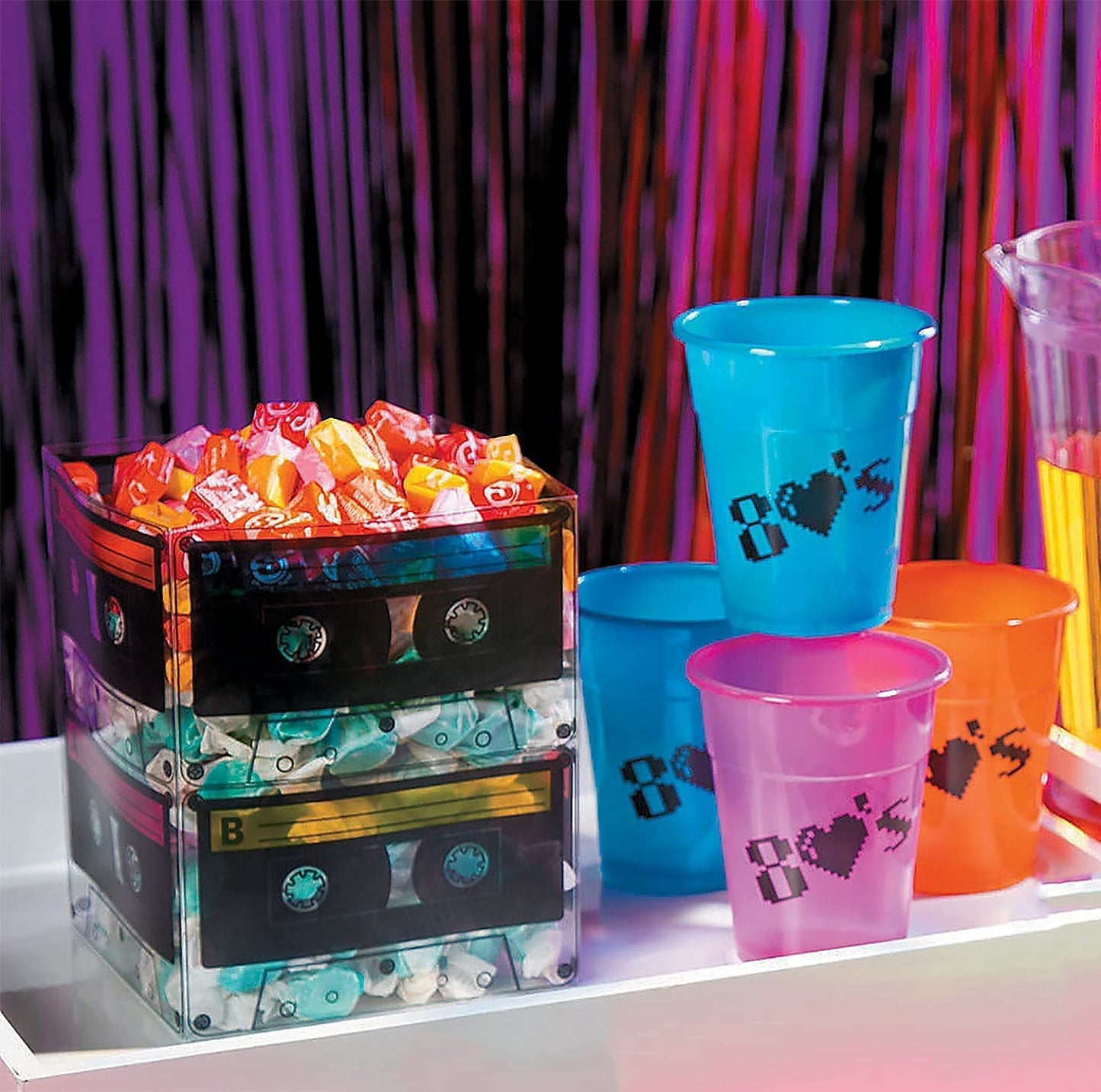 4Es Novelty Cassette Tape Bucket Centerpiece (Pack of 4) 80s Party Supplies, 90s Theme Birthday Party Decoration Cassette Tape