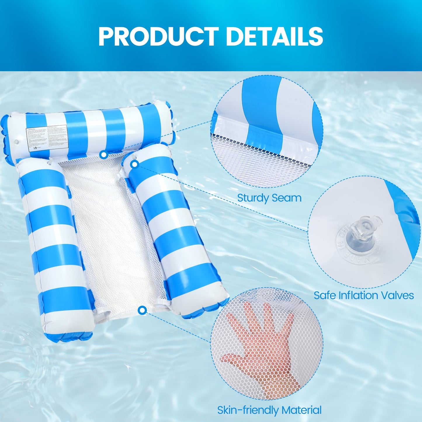 2 Pack Inflatable Pool Floats 4-in-1 Pool Hck with Bottom Mesh 3 Tubes Inflatable Hck for mature-themeds Portable Floating Chair Bed for Travel  Swimming Pool Hot Tub