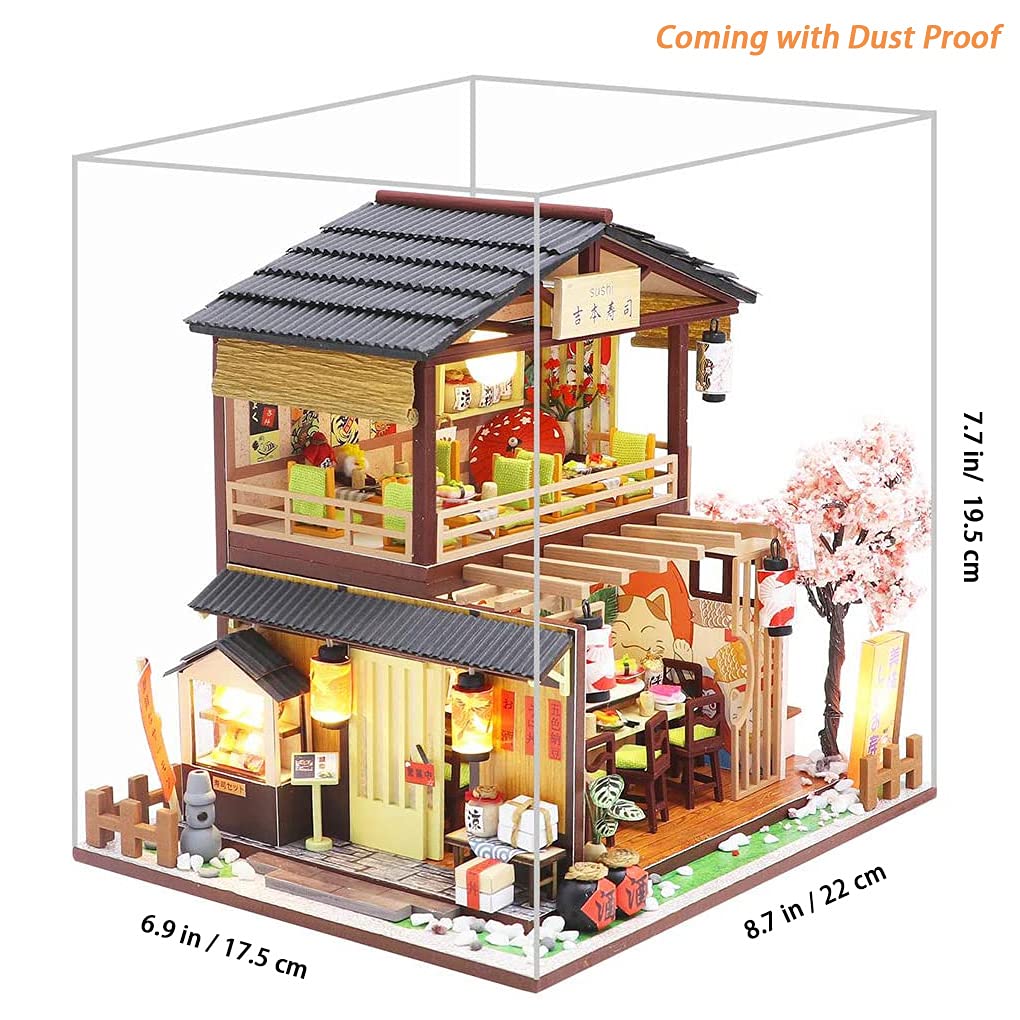 Gudoqi Diy Miniature Dollhouse Kit, Tiny House Kit With Furniture, Miniature House Kit 1:24 Scale Japanese Style Shop, Great Handmade Crafts Gift For Birthday Christmas Day