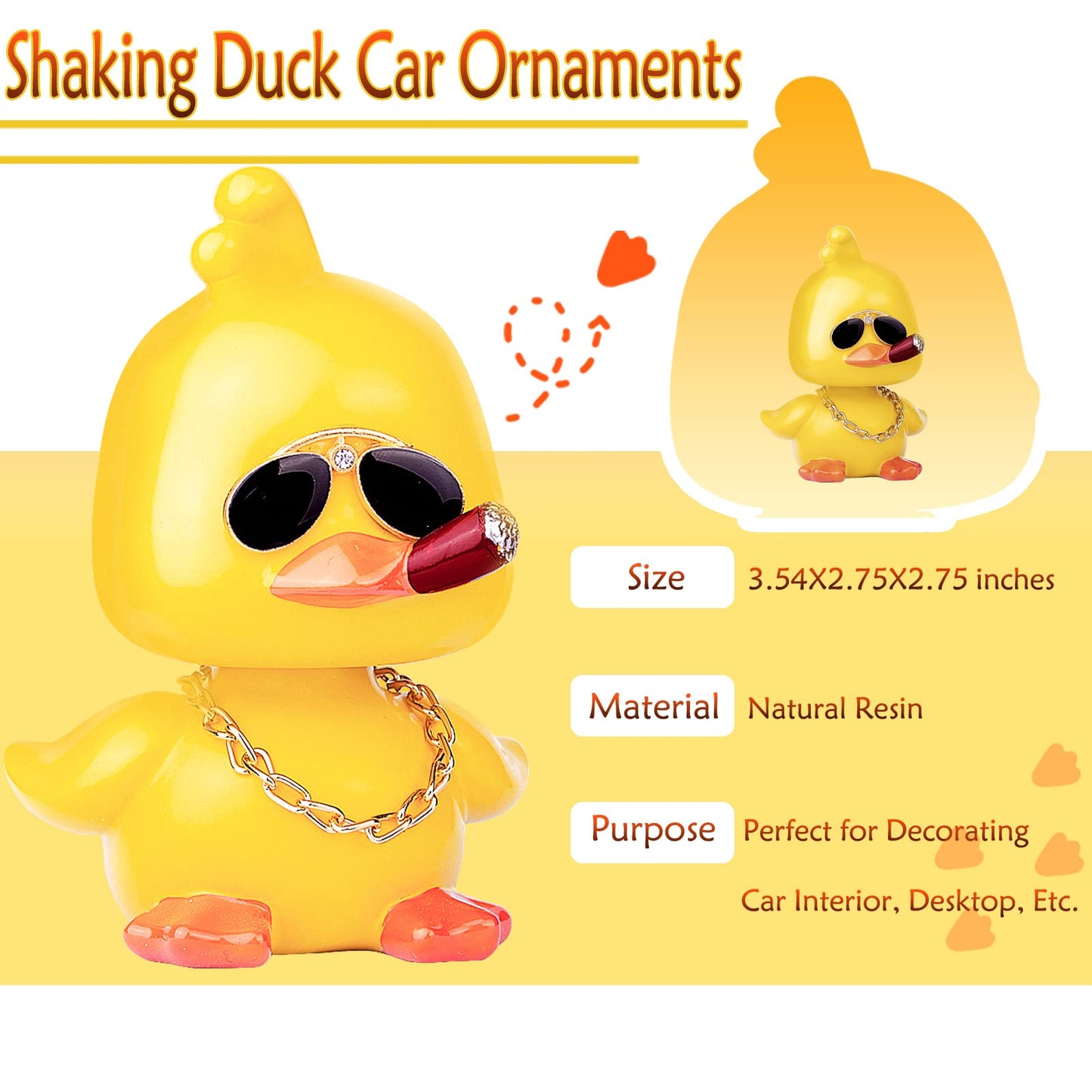 Mumyer Cool Yellow Duck Car Ornaments Funny Duck Car Toy Dashboard Decorations Shaking Head Doll For Car Auto Interior Decor Acc