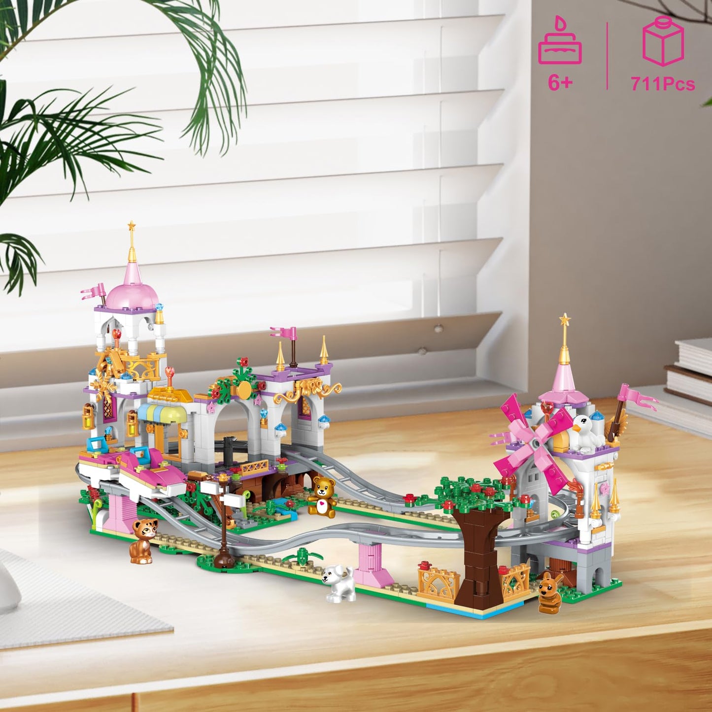 Wingift 711 Piece Friends Roller Coaster Building Set,Girls Creative Amusement Park Building Kit,Stem Princess Castle | Pink Playground Park Model Building Toy,Christmas Birthday Gift For Girls Age 6+