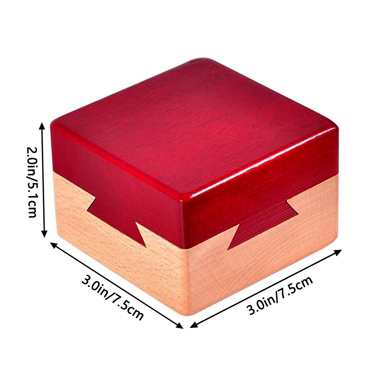 DC-BEAUTIFUL Mini 3D Brain Teaser Wooden Puzzle Box - Small Red Jewelry Gift