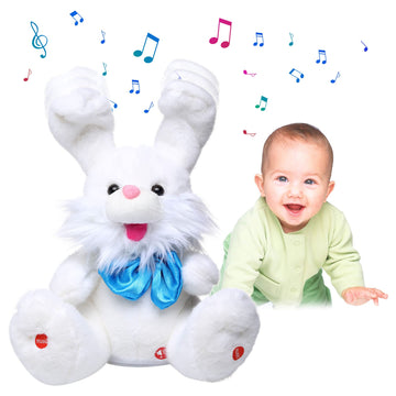 Miaodam Peek A Boo Bunny Stuffed Animal, Singing Baby Toys For Kids, Children Song & Lullabies Easter Bunny Rabbit Repeats What