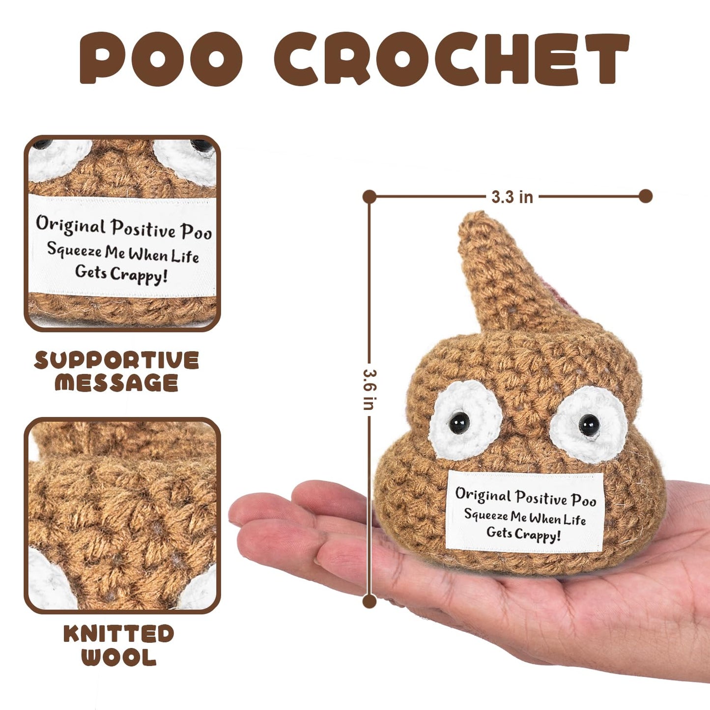 Emotional Support Crochet Poop  Positive Poo - Cute Crochet Potato Partner - Gag Gifts for Men  Funny Gifts for Dad Coworkers Friends - White Elephant Gifts for mature-themeds  Mens Stocking Stuffers