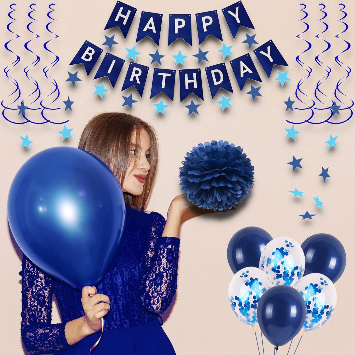 Naninuneno 19Th Blue Birthday Party Decorations For Boy Girl Men Women, Happy 19 Birthday Balloons Supplies With Happy Birthday
