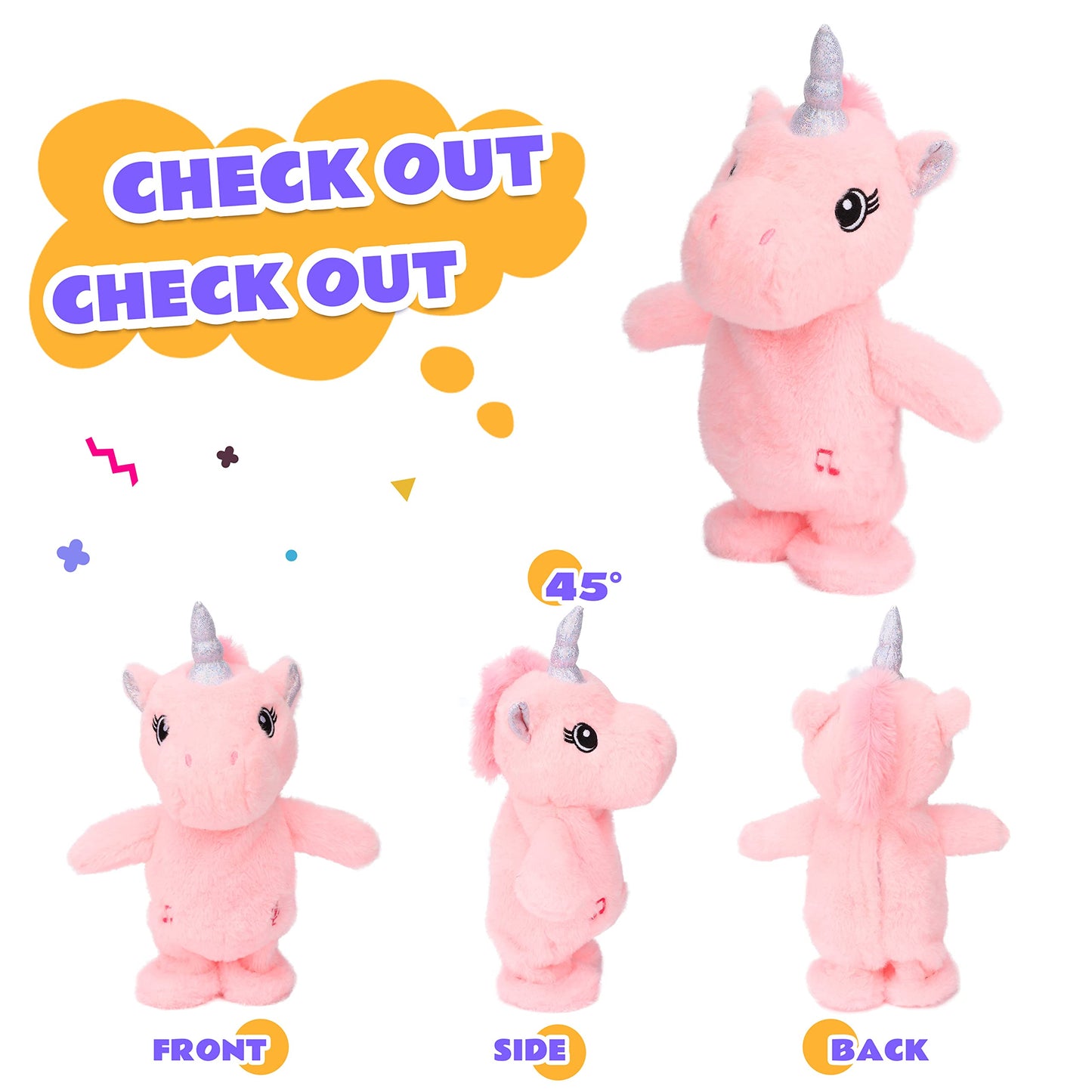 Easfan Talking Unicorn Repeats What You Say Walking Singing Stuffed Animal Electric Interactive Plush Toy Funny Animated Toy Mimicking Speaking Birthday For Kids Toddlers Pink,10''