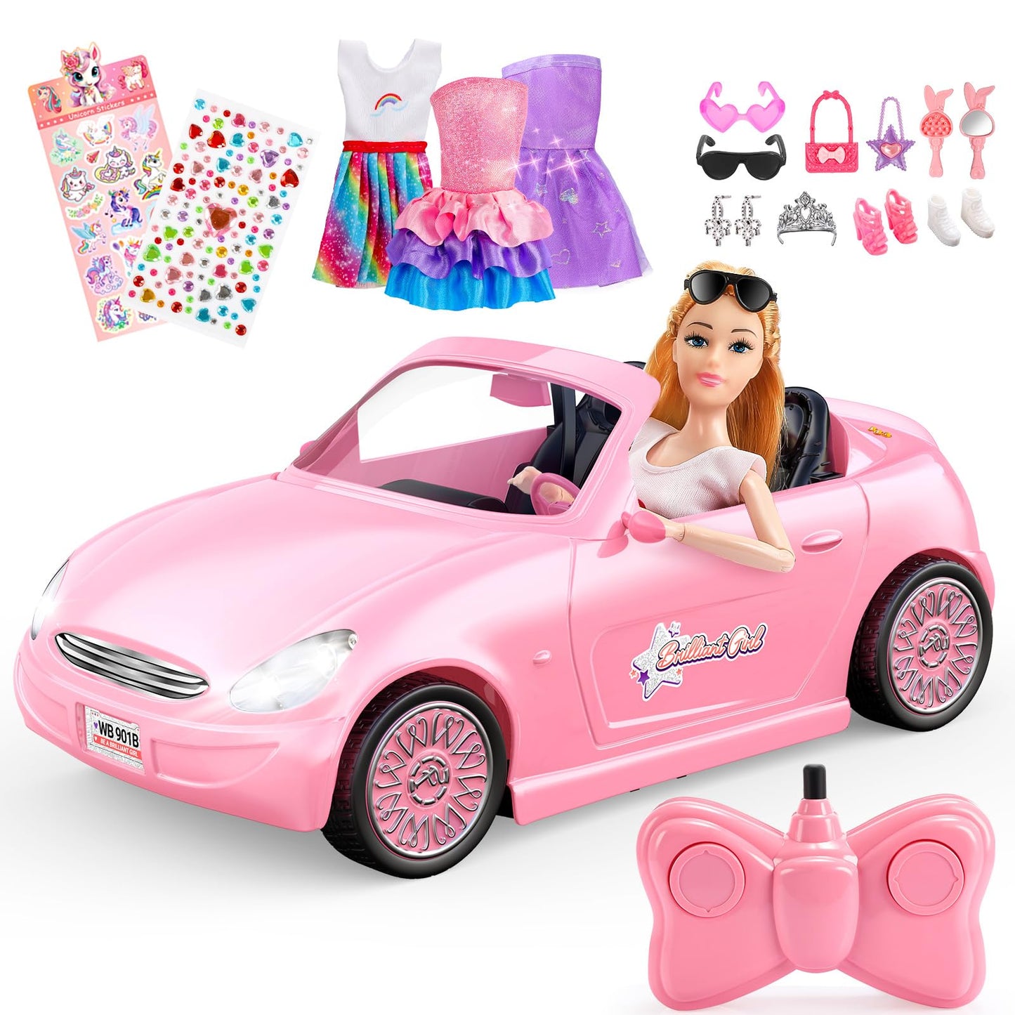 RC Cars, Remote Control Car with Doll and Sticker for Girls,2.4GHz Rechargeable RC Car Birthday Gift for 3 4 5 6 7 8 9 10 Year O