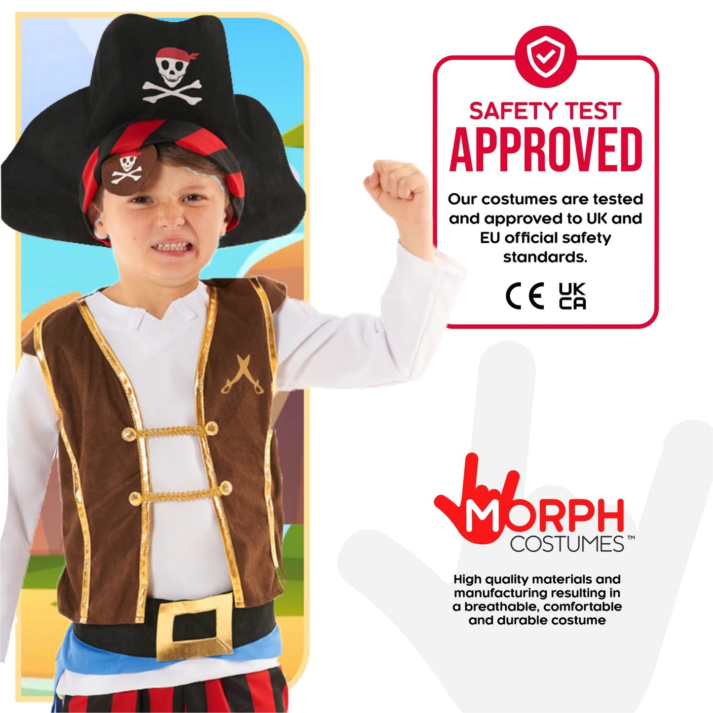 Morph Kids Pirate Costume  Boys Outfit  Fun Dress Up for Halloween  3-4 Years