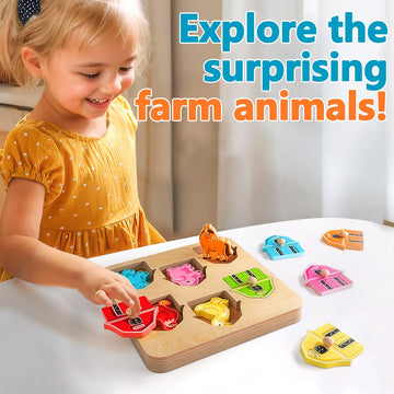 Wooden Puzzles For Toddlers 1-3 : Farm Animal Peg Puzzles, Preschool Learning Activities, Toddler Toys Age 1-2, Montessori Toys For 1 2 Year Old Boy Girl Christmas Birthday Gift
